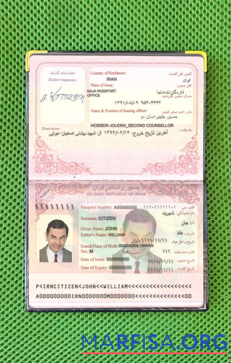 Blank Iran passport (2007 2014) photo look download for verification